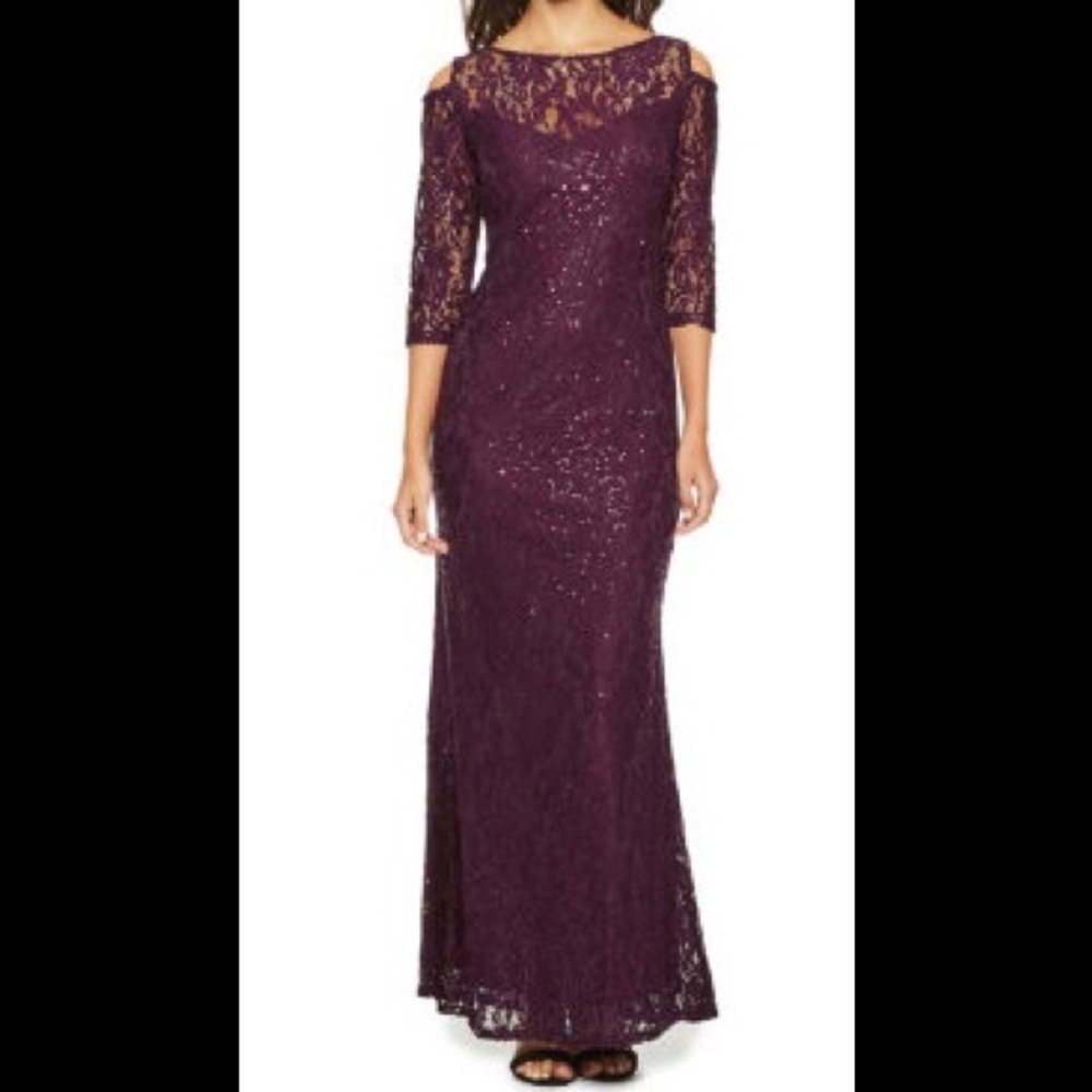 Blu Sage Lace Merlot Cold Shoulder gown 16 NWT